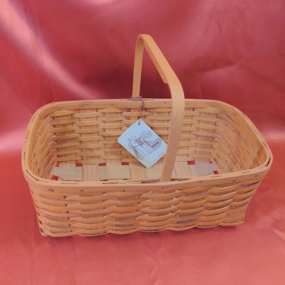 Vtg Basketville Putney VT Woven Wood Gathering Basket Handle Natural Ash Oak